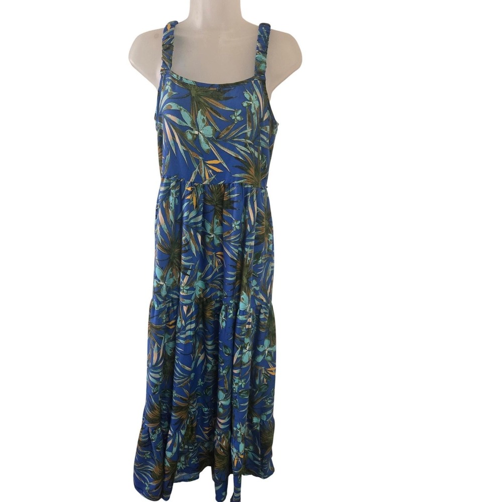 Vintage 90s Rachel Green Tropical Leaf Print Tiered Maxi Dress Women's Size M‎